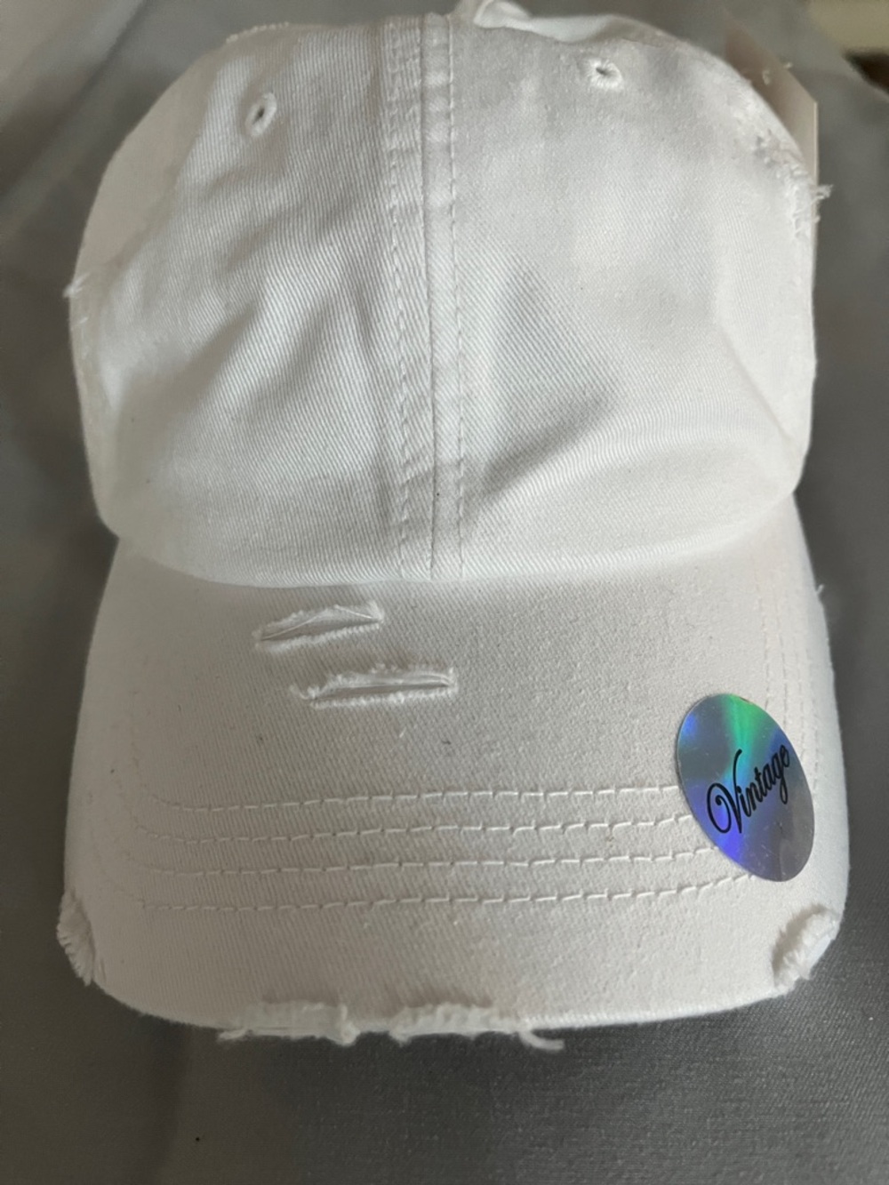Distressed White Vintage-Style Baseball Cap